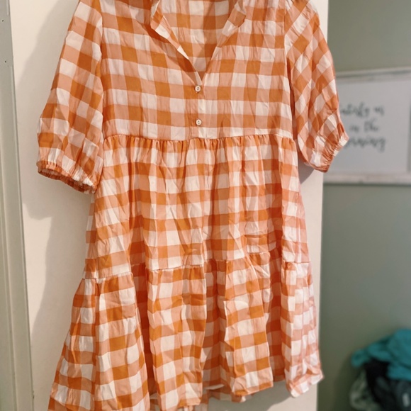 KARLIE Orange / White Gingham Dress - Picture 3 of 3